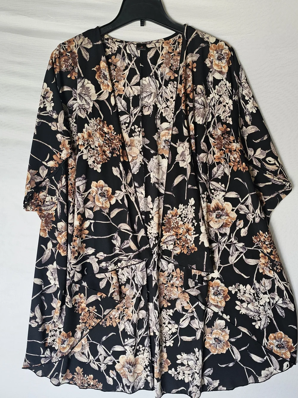 I Joah Coverup Women's Black Floral Open Front Kimono Swimwear Adult Casual
